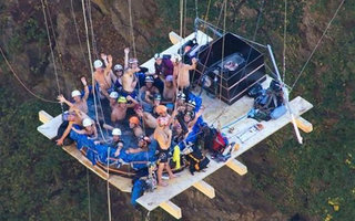 The most extreme jacuzzi | here’s extreme Jacuzzi-ing, and then there’s the crazy antics of a group in Switzerland that will put a Jacuzzi anywhere, including suspending a makeshift hot tub from the Gueuroz Bridge, 613 feet in the air.