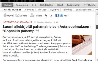 Suomi allekirjoitti Acta-sopimuksen | Se tais olla sit siinä