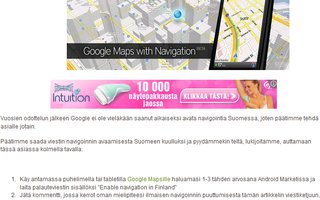 Google Maps -navigointi käyttöön Suomessa | Käy antamassa puhelimella tai tabletilla Google Mapsille haluamasi 1-3 tähden arvosana Android Marketissa ja laita palauteviestin sisällöksi ”Enable navigation in Finland”