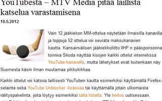 Katso jääkiekon MM-kisat ilmaiseksi YouTubesta – MTV Media pitää laillista katselua varastamisena