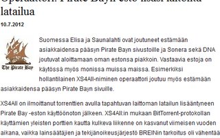 Operaattori: Pirate Bayn esto lisäsi laitonta latailua