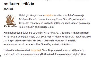 Sonera aloitti Pirate Bayn eston – kiertäminen on lasten leikkiä