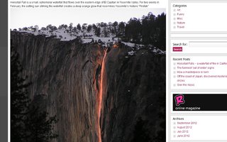 Horsetail Falls - a waterfall of fire in California | Horsetail Fall is a small, ephemeral waterfall that flows over the eastern edge of El Capitan in Yosemite Valley. For two weeks in February, the setting sun striking the waterfall creates a deep orange glow that resembles Yosemite’s historic &quot;Firefall&quot;.