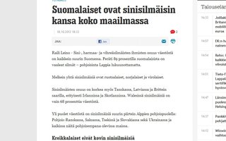 Suomalaiset ovat sinisilmäisin kansa koko maailmassa | sinisilmäisyys häviää maailmasta 200 vuodessa ja maailman viimeinen blondi syntyy Suomessa vuonna 2202