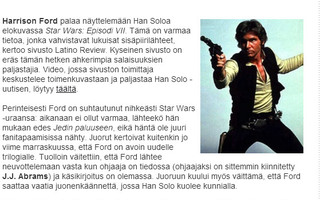 Harrison Ford palaa han soloksi
