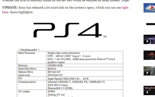 Playstation 4 Tech Specs Released