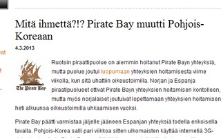 Mitä ihmettä?!? Pirate Bay muutti Pohjois-Koreaan