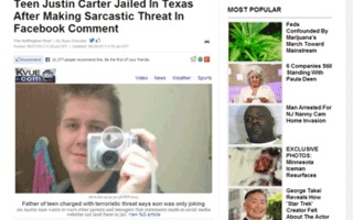 Murica! Lock them terrorist up in jail! MURICA F*CK YEAH! | Teen Justin Carter Jailed In Texas After Making Sarcastic Threat In Facebook Comment.. Hieno osavaltio tuo texas. JK