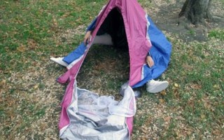 These Shoes Were Made For Sleeping In | Sibling have created Walking Shelter, a single-person tent that packs into netting attached to a pair of sneakers.