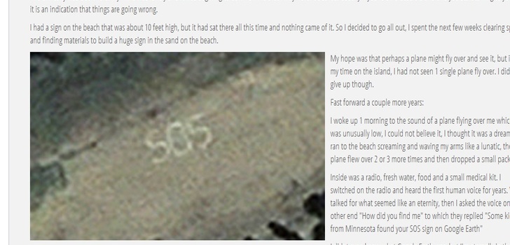 7 vuotta autiolla saarella | &quot;Some kid from Minnesota found your SOS sign on Google Earth&quot;