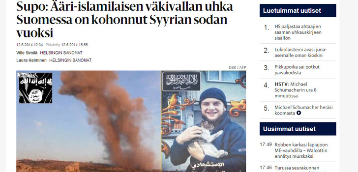 Supo: Ääri-islamilaisen väkivallan uhka Suomessa on kohonnut Syyrian sodan vuoksi | &quot;Lisäksi konfliktialueilta palaavia on tuettava paluussa suomalaiseen yhteiskuntaan.&quot;