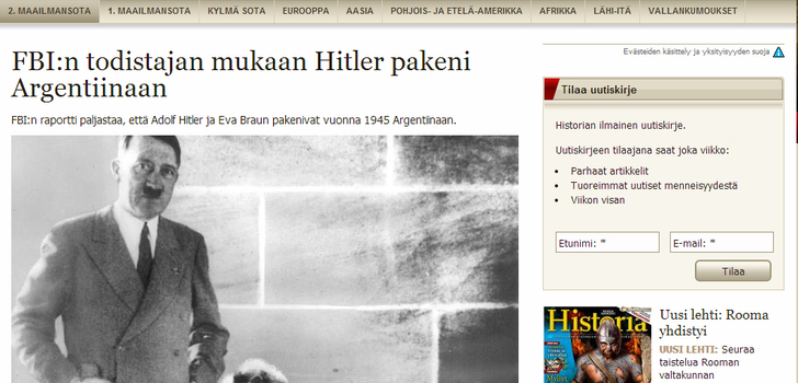 Hitler mahdollisesti pakeni argentiinaan | FBI:n todistajan mukaan Hitler olisi paennut Argentiinaan 1945