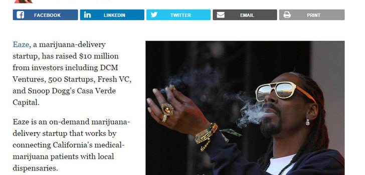 Snoop Dogg kehittämässä kotiinkuljetuspalvelua marihuanalle | Snoop Dogg on saanut sijoittajilta kerättyä 10 miljoonaa dollaria uudenlaisen toimituspalvelun Eaze:n luomiseen, kyseessä on marihuanan toimitus kotiosoitteisiin osavaltioissa missä ko. aine on laillistettu.