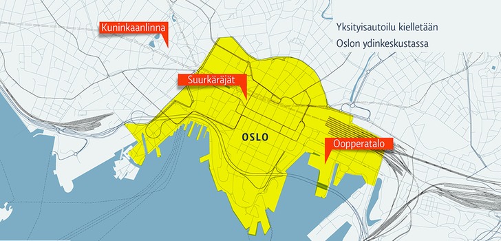 Yksityisautoilu kielletään Oslon keskustassa