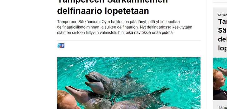 Särkänniemen delfinaario loppuu