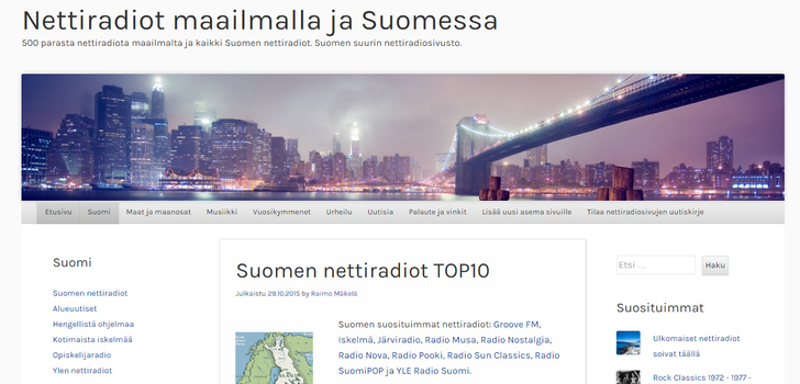 Nettiradiot maailmalta ja Suomesta | 500 parasta nettiradiota maailmalta ja kaikki Suomen nettiradiot. Asemat lajiteltu maanosoittain ja musiikkiajin mukaan, mm. hittimusiikki, dance ja rock.